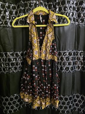 Free People Black and Yellow Patterned Halter Top With Pockets
